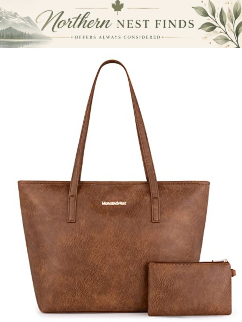 PU Leather Carry-All Tote Shoulder Bag with Matching Pouch